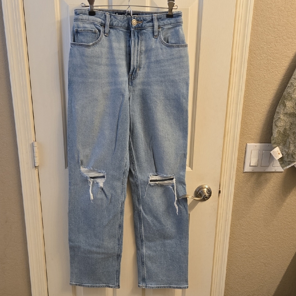 Hollister Ultra High-Rise Dad Jean Classic Blue Distressed Women Jeans Sz 2R